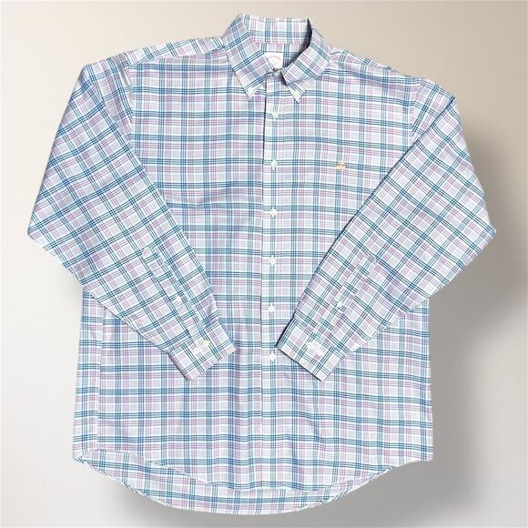 Brooks Brothers 346 Blue Red Plaid Long Sleeve Button Down Shirt Preppy Men's L - Picture 5 of 9